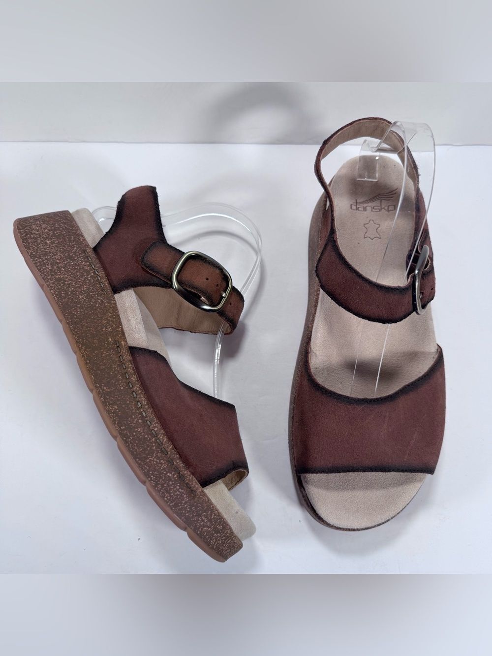 Dansko Bianca Brown Burnished Suede Chunky Platform Wedge Sandals Women Size 11